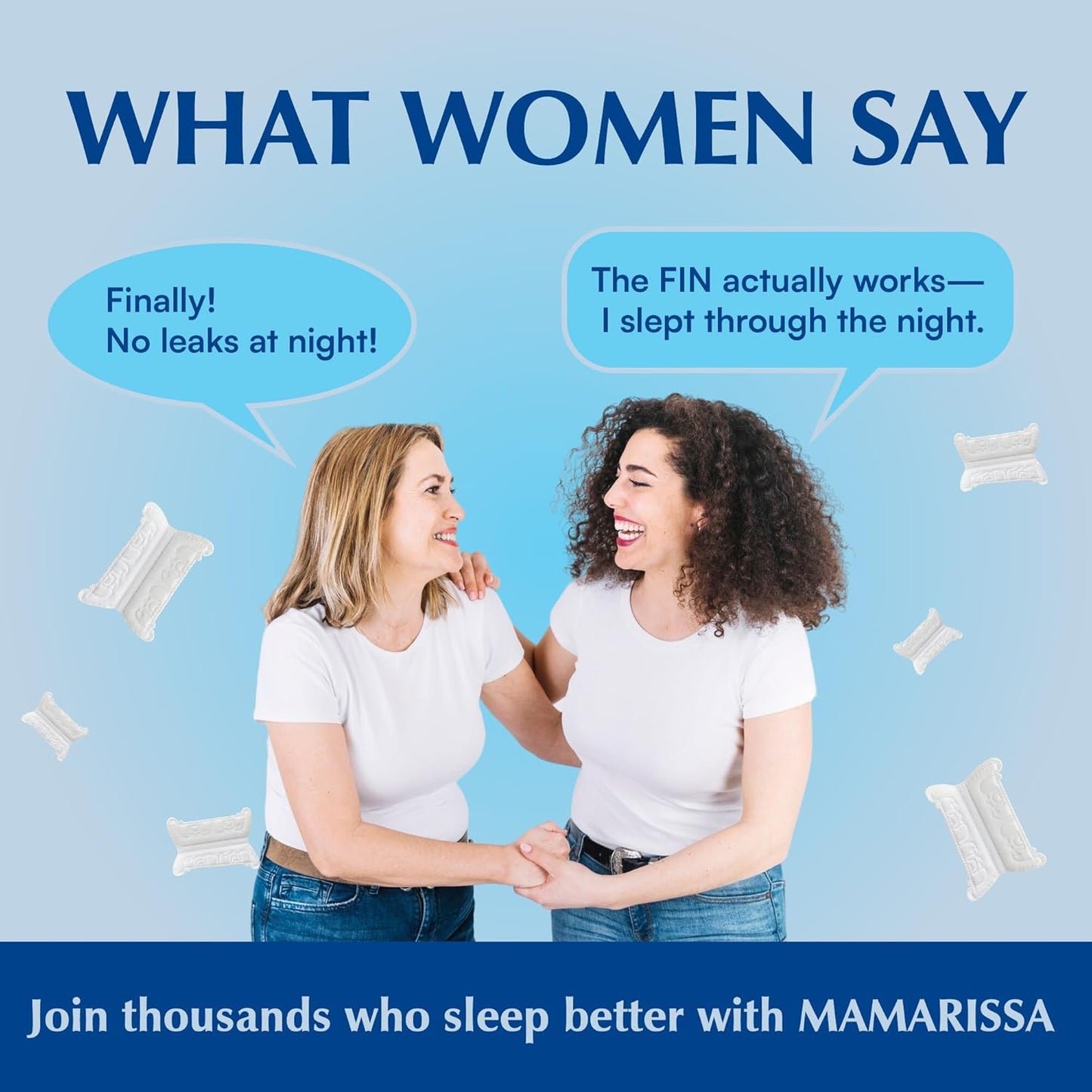 MAMARISSA customer testimonials - happy women sharing positive overnight pad reviews