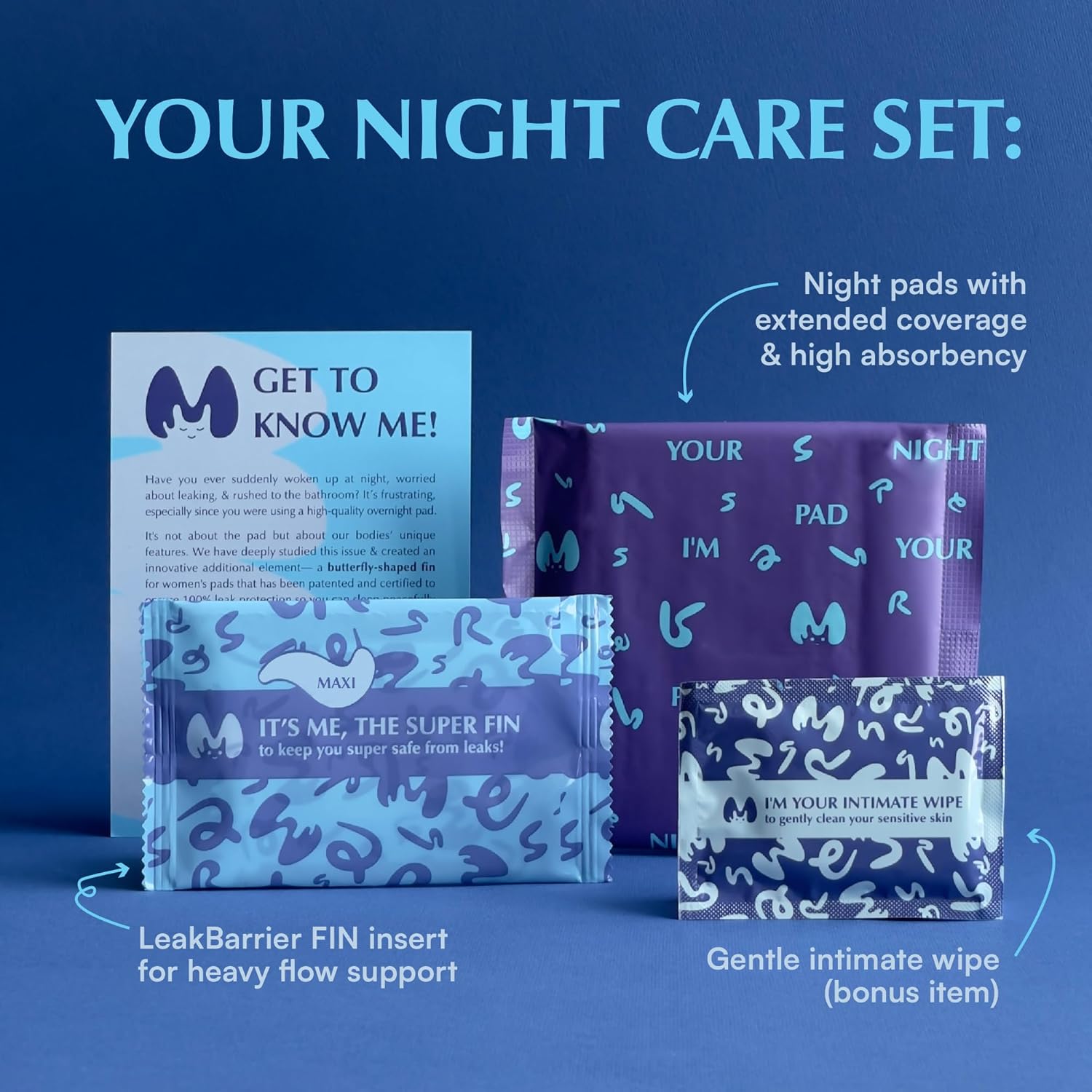 MAMARISSA night care set - overnight pads with FIN insert and gentle intimate wipe bonus item
