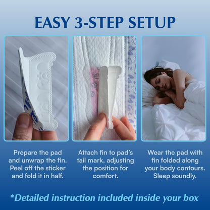 MAMARISSA night pad easy 3-step setup instructions - prepare, attach fin, wear and sleep